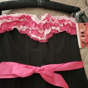 Pink And Black Ruffle Corset w/ Garters